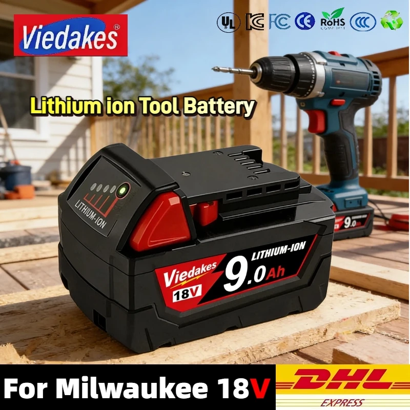 

18V 9.0Ah 6.0Ah 5.0Ah battery, Compatible for Milwaukee 18V Battery M18 48-11-1860 48-11-1850 48-11-1840 Rechargeable Pack