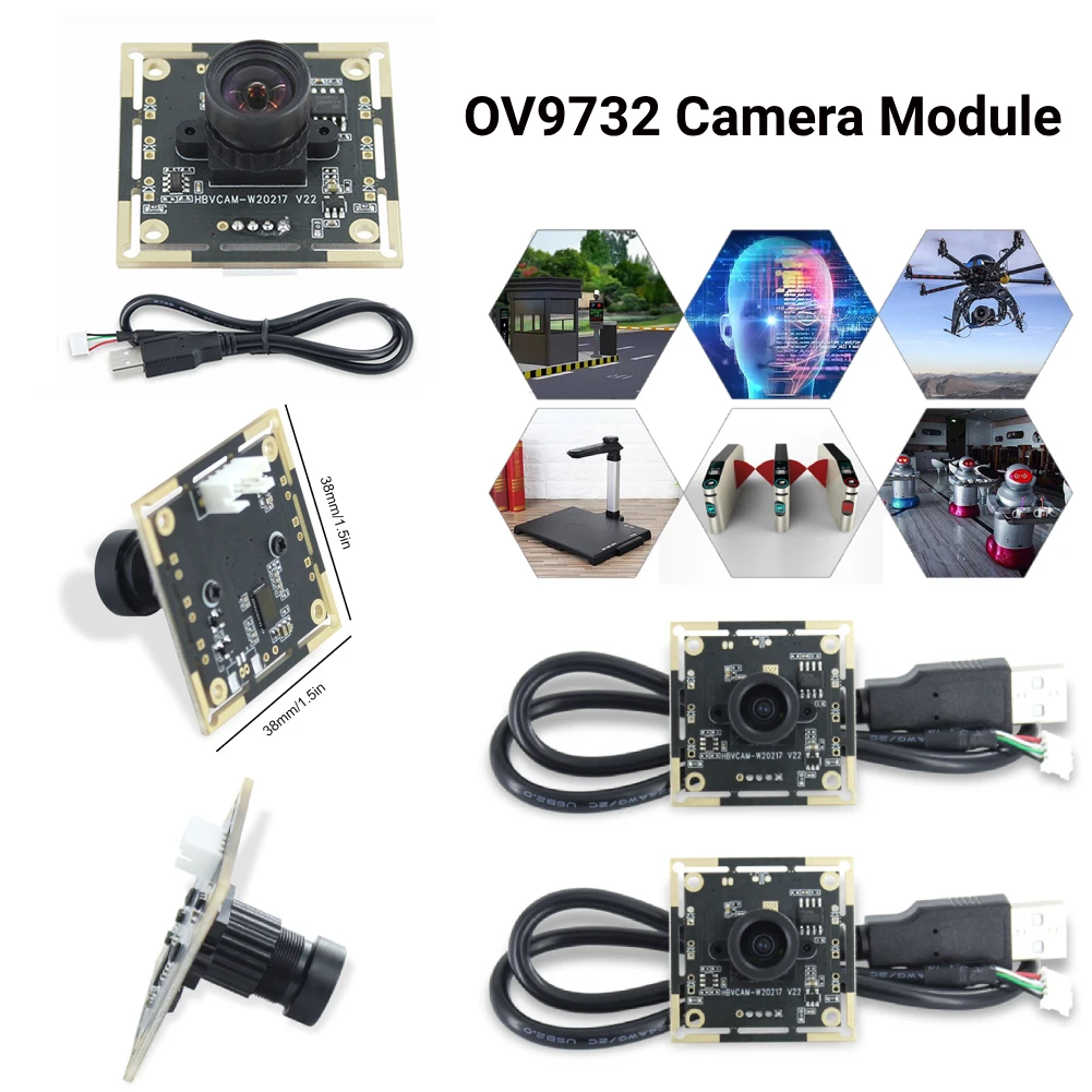 60/72/100/160/180° Camera Module Board 1MP OV9732 1280x720 Adjustable Manual Focus with Cable for WinXP/7/8/10/Linux/ Android