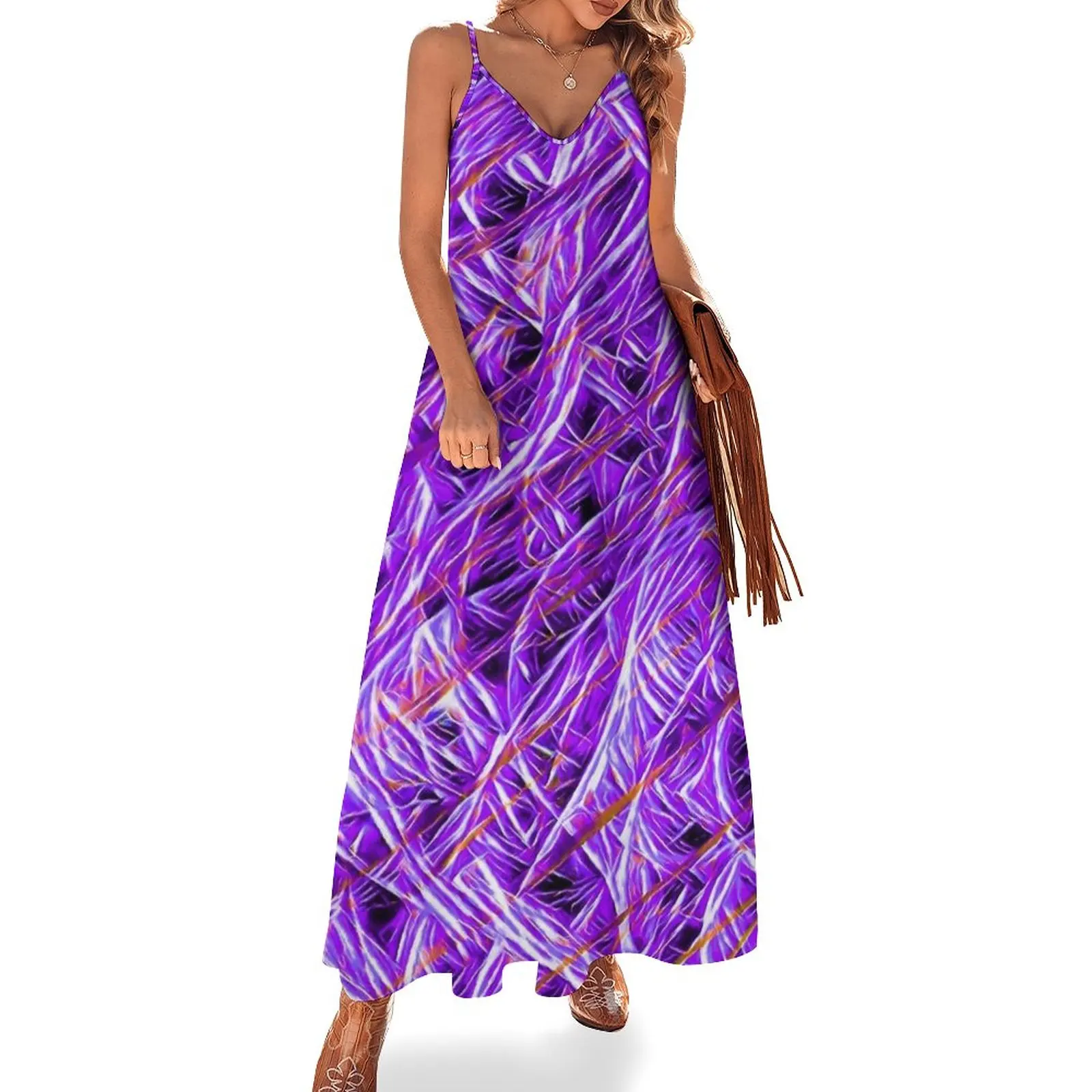 

Purple and Orange Stretch Sleeveless Dress Evening gown purple dress