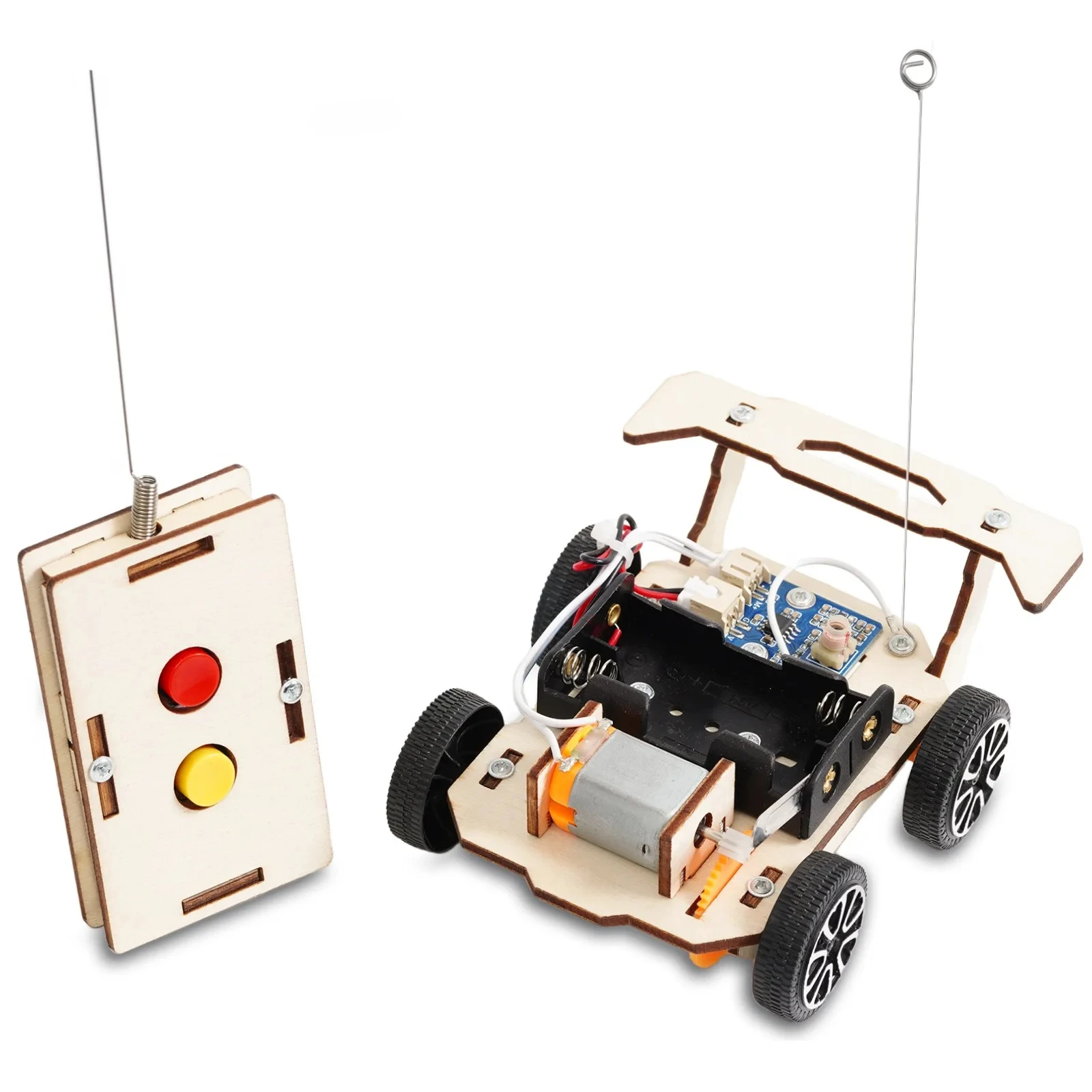 DIY Mini Solar Wireless Remote Control Car Toy Science Educational Toy Assembly RC Toys Wooden Car Vehicle Model For Kids