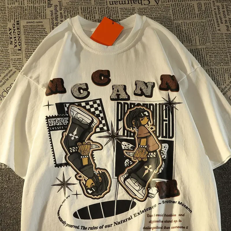 

Cartoon Letter Short Sleeved T-shirt for Men and Women Loose Casual Top European and American Style Creative Y2k Summer