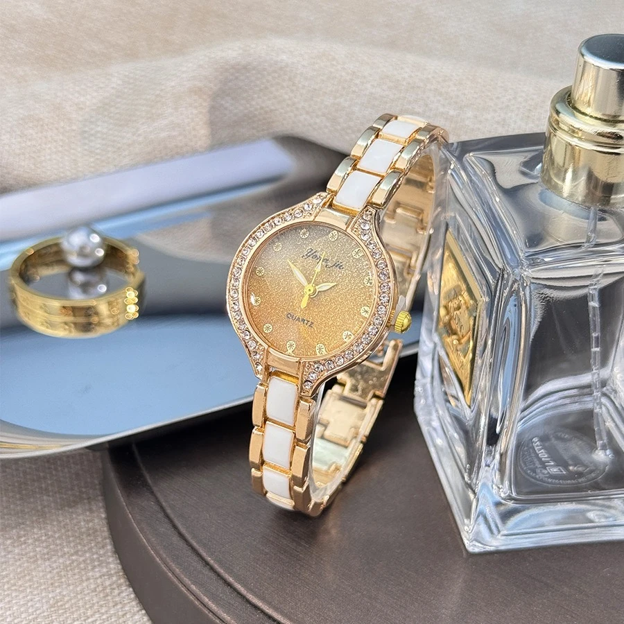 2025 novos relógios femininos de luxo alta qualidade mostrador redondo elegante rosa ouro relógios pulso vestido mão relógio quartzo