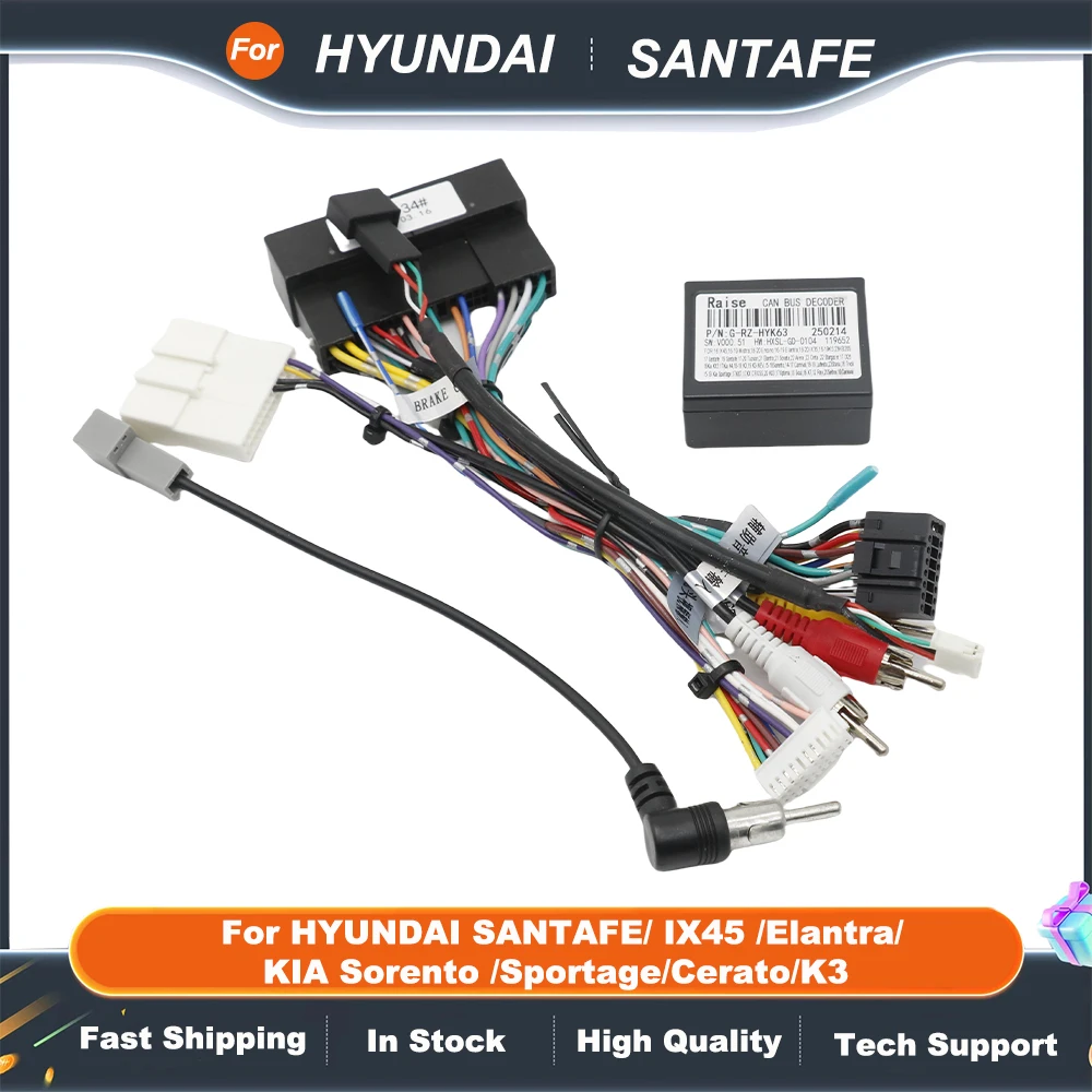 16 PIN Android Canbus Box  Adaptor for HYUNDAI SANTAFE/ IX45 /Elantra/ KIA Sorento /Sportage/Cerato/K3 Wirng Harness Cable