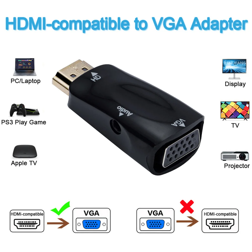 Mini HDMI-compatible to VGA Converter Wide Compatible Male To Famale Converter Adapter 3.5 mm Jack Audio HD 1080P For PC Monitor