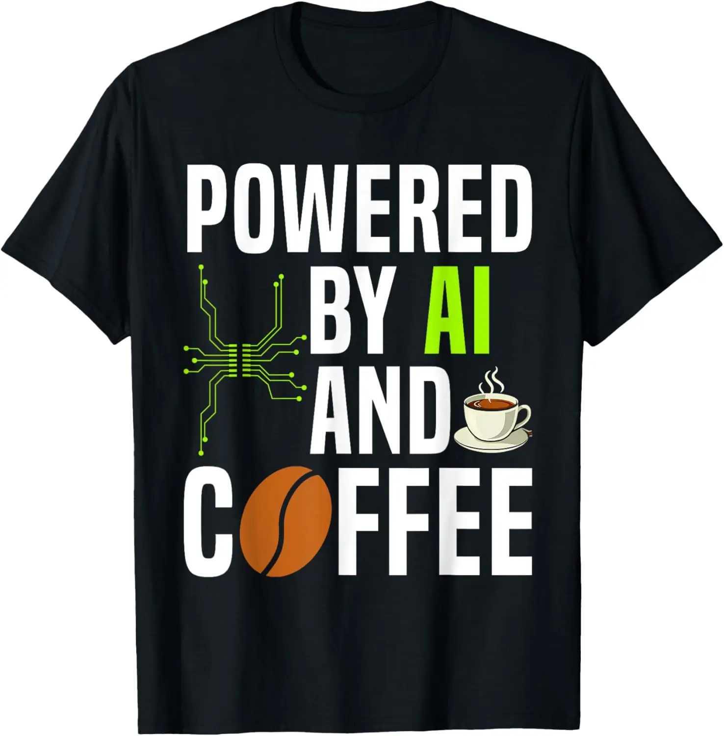 Powered By AI and Coffee Funny Geek AI T-Shirt Couple Y2k Harajuku  Vintage T Shirt Print on Demand T Shirt for Man