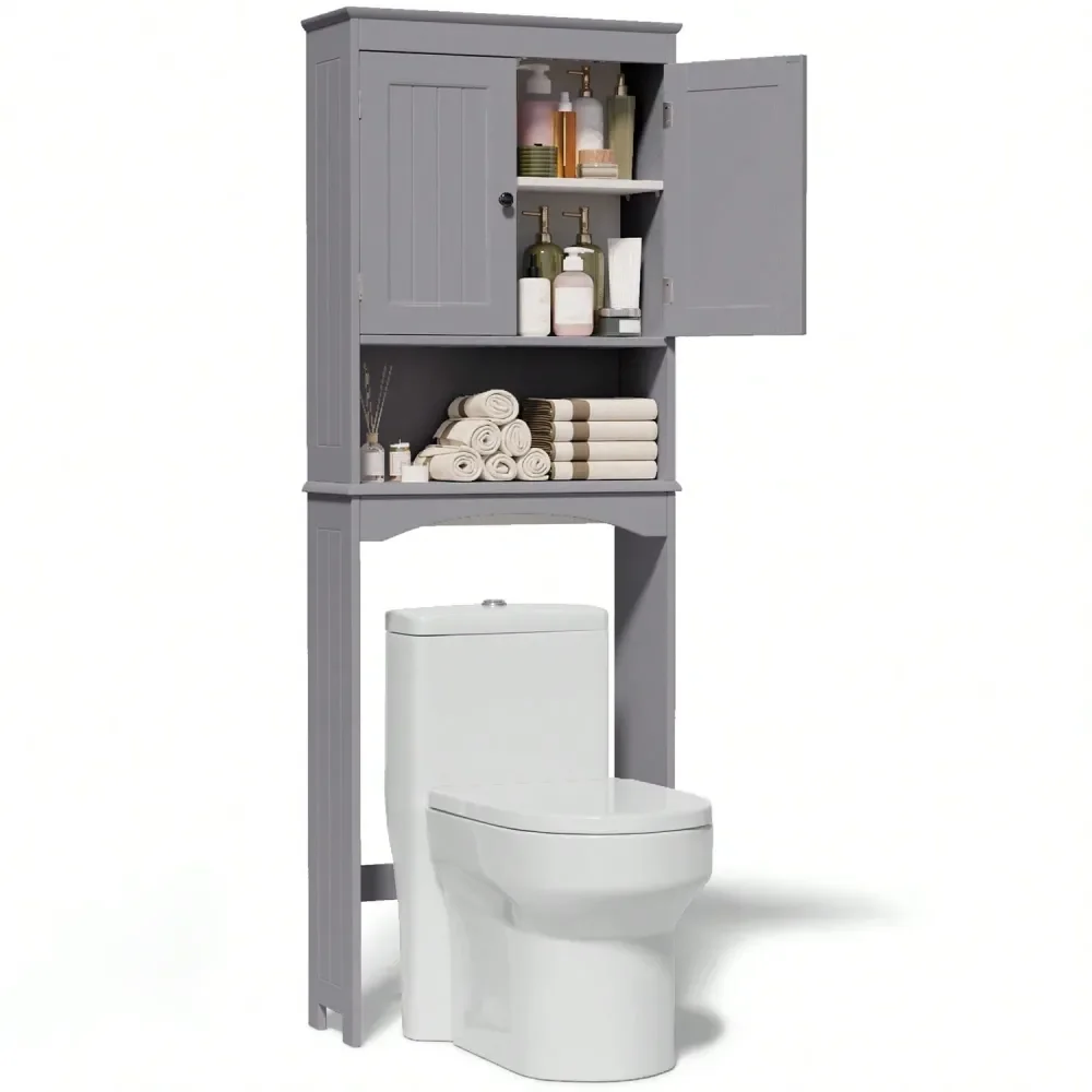 

Space Saving 66" Above Toilet Storage Cabinet Freestanding Rack With Adjustable Shelves Open Cabinet For Bathroom