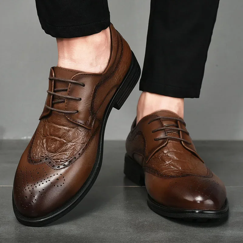 Leather Shoes for Men Lace Up Oxfords Brogue Shoes Formal Party Wedding Office Business Casual Men Leather Shoes