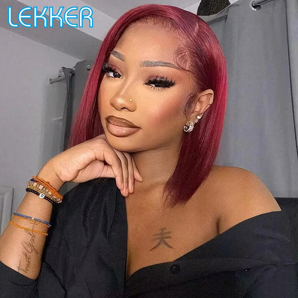 

Lekker Ombre 99j Burg Red Short Straight Bob 13x6x1 Lace Front Human Hair Wigs For Women Glueless Brazilian Remy Hair Colored