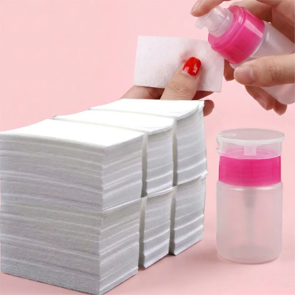 Nail Cleaning Wipes Kit -1000Pcs Lint-Free Removal Cleaning Pads + 60ml Empty Press Pump Dispenser Bottle ,Non-Woven Cotton Pads