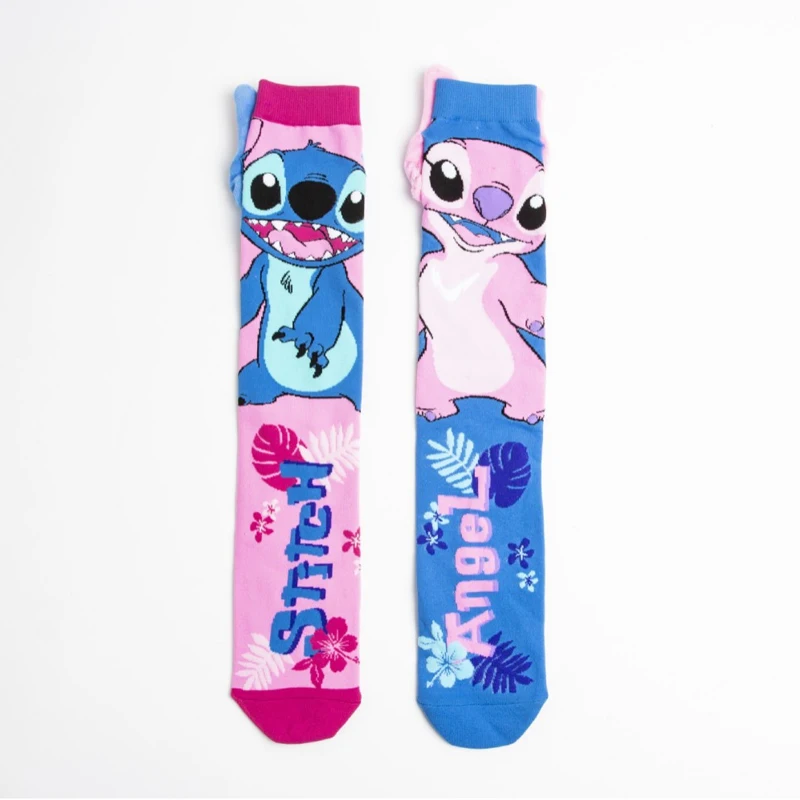 Disney Stitch Angel Socks Children\'s Padded Warm Mid-Calf Socks Girls Winter Soft Funny Sleep Floor Cotton Socks Birthday Gift