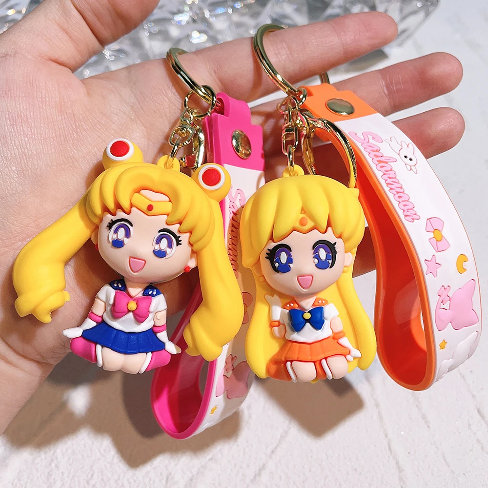 Anime Sailor Moon Keychain Tsukino Usagi Hino Rei Action Figure Pendant Luna Artemis Sailor Mars Key Chain Collection Model Toys