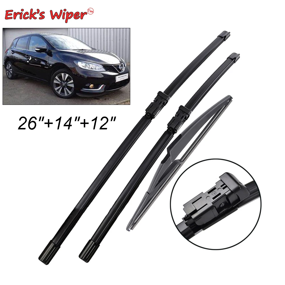 Erick's Wiper Front & Rear Wiper Blades Set For Nissan Pulsar Tidda C13 2014 - 2023 Windshield Windscreen Window 26"+14"+12"