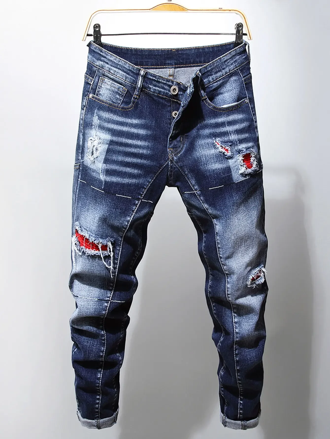 Pantalones vaqueros elásticos azules rectos para hombre, Jeans clásicos de talla grande, moda de negocios, nuevos