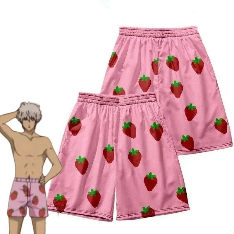 Pink Strawberry Short Pants 2024 Kids Clothes Anime GINTAMA Sakata Gintoki Cosplay Costume Unisex  Carnival Party Trunks Clothes