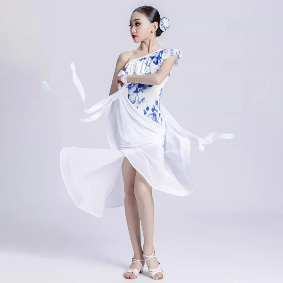 Floral Patchwork Design Kids Latin Dance Dresses Girls Belly Dancing Dress Stage Dancewear Peformance Costumes NY25 WH202221