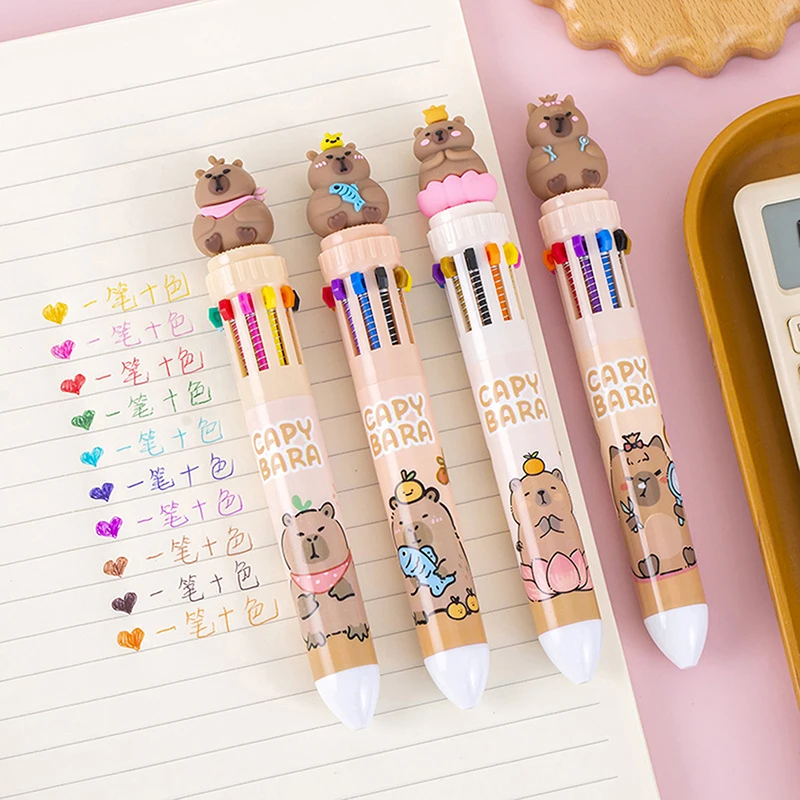 

Creative Kawaii Capybara 10 Multicolored Pens Cute Cartoon Ballpoint Pen School Office Supplies Student Stationery Gifts