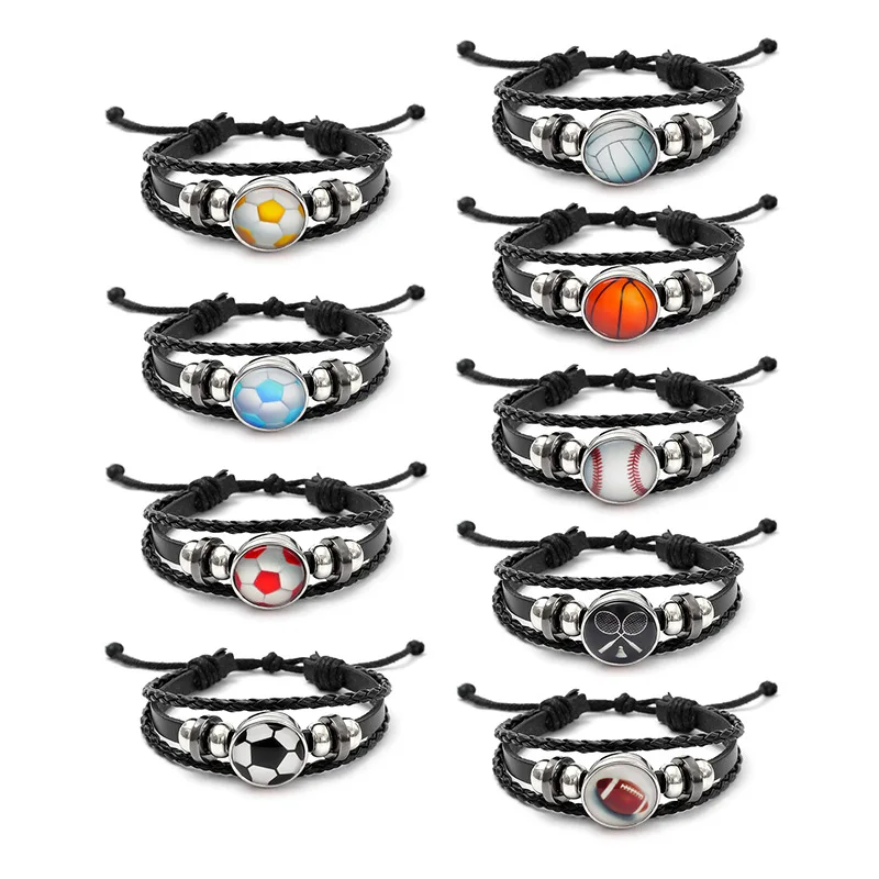 10 قطع جلدية قابلة للتعديل الشرير الكرة كرة القدم سوار سوار أزياء رجالي معصمه أساور مطوية هدايا رياضية للأولاد في سن المراهقة #1