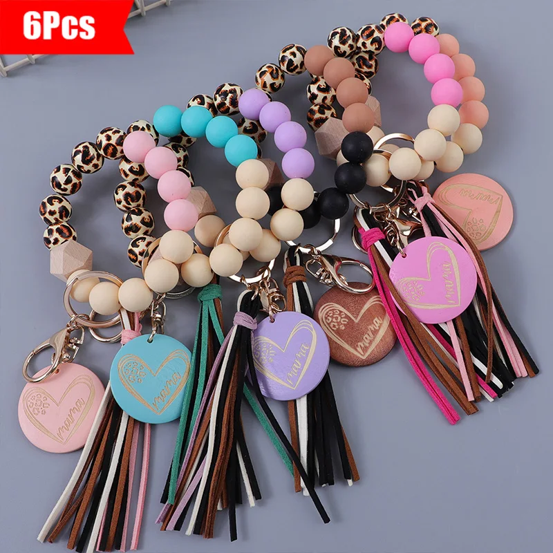 

Набор из 6 браслетов с подвесками «Мама» и брелоков с леопардовым принтом ко Дню матери, модные аксессуары для мамы.