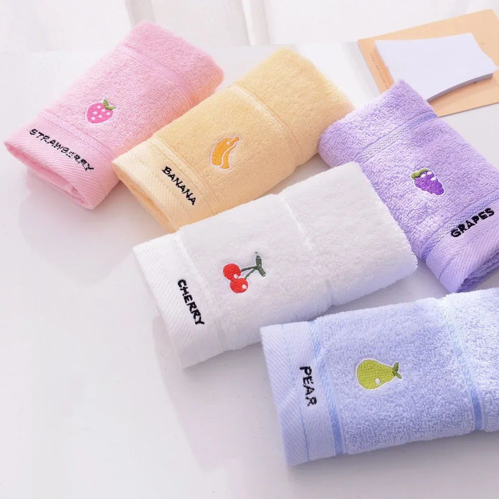 Hot Sale Fruit Animal Embroidered Baby Towel Child Soft Water Absorbent Hair Washing Cleaning Face Towel Pure Cotton Hand Towel