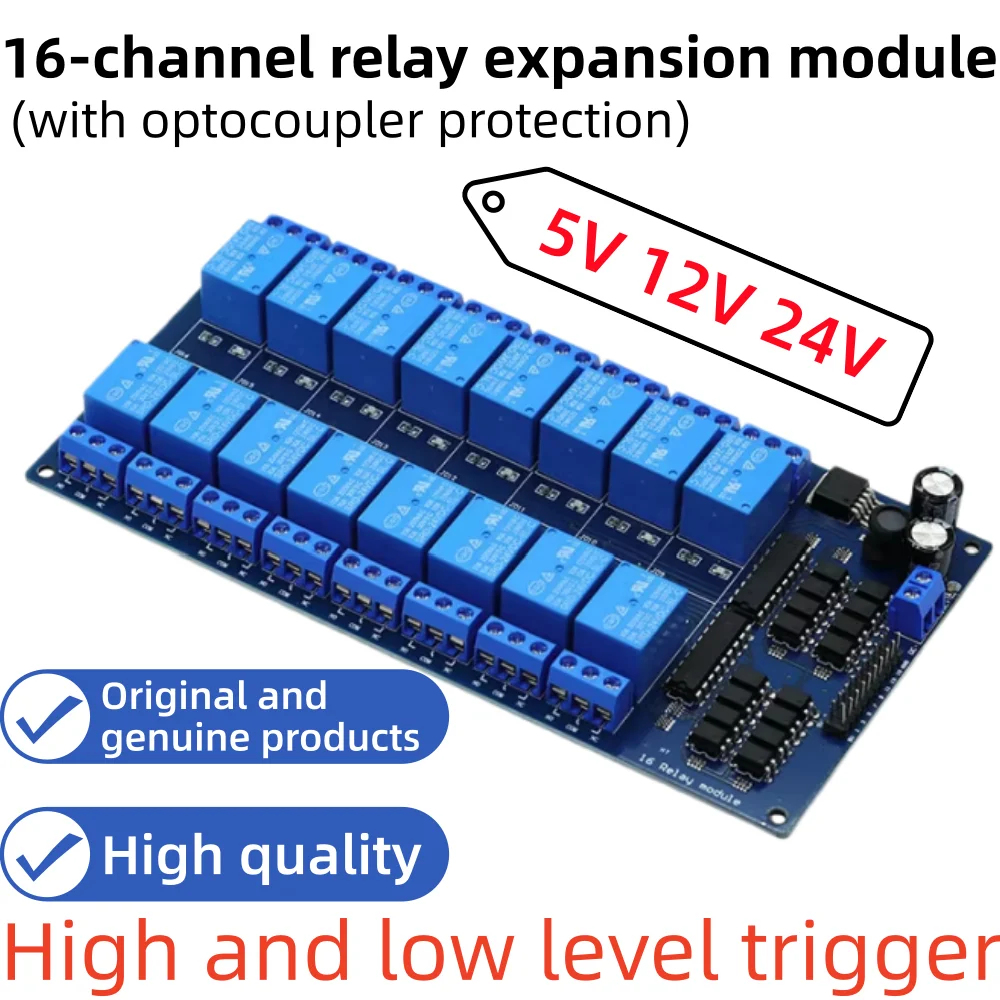 

16 Channel Relay Shield Module DC 5V 12V 24V with Optocoupler LM2576 Microcontrollers Interface Power Relay For Arduino DIY Kit