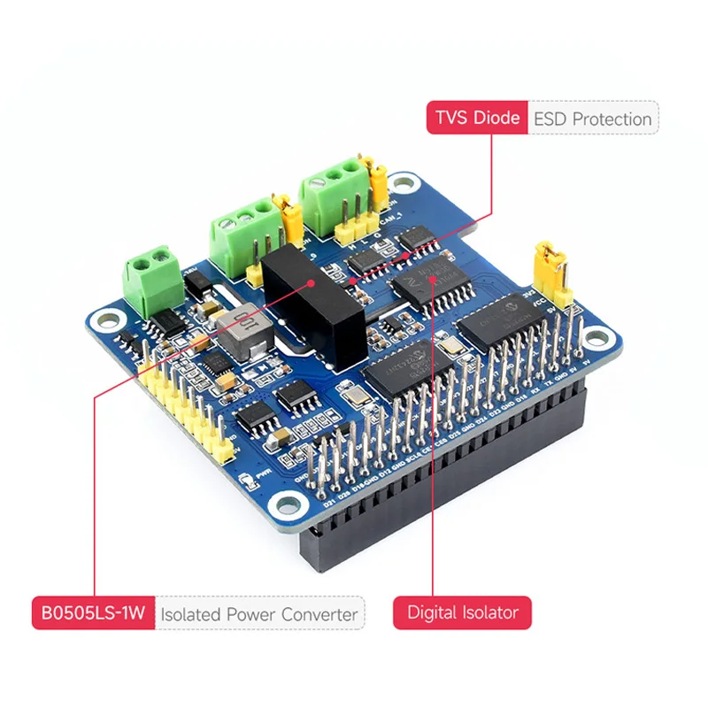 Imagem -06 - Isolado Can Bus Expansion Hat Chips Duplos para Expandir Vários Canais Raspberry pi 2-channel