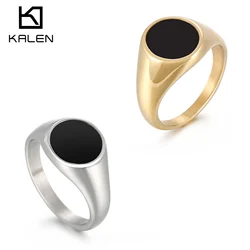 #6 - #10 Shiny Round Ring With Black Enamel - Stainless Steel 304 - KR103678-KFC