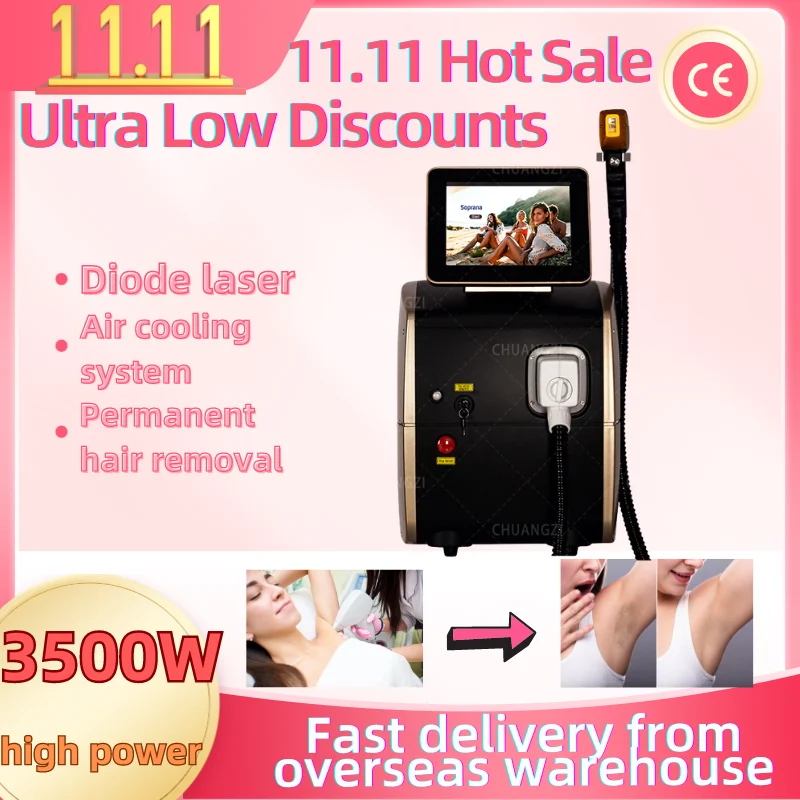 

Diode Hair Removal 3 Wavelength 755nm 808nm 1064nm 2000W Ice Platinum Painless Permanent CE Skin Rejuvenation Epilator Machine