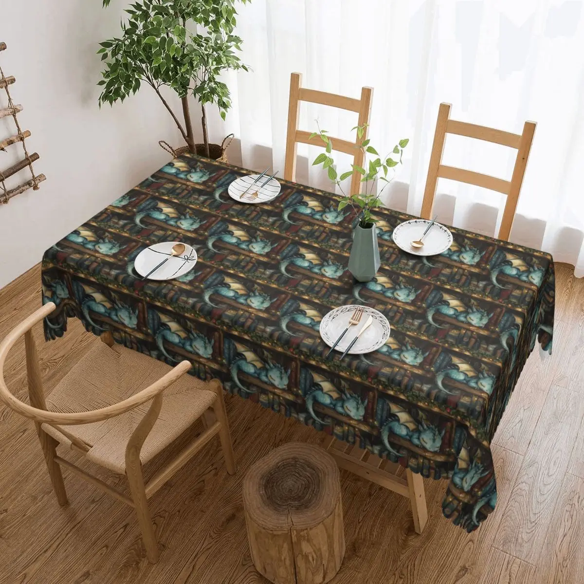 Book And Sleeping Dragon Tablecloth Restaurant Kitchen Rectangular Tablecloth Festival Tablecloth Outdoor Dining Table Cover
