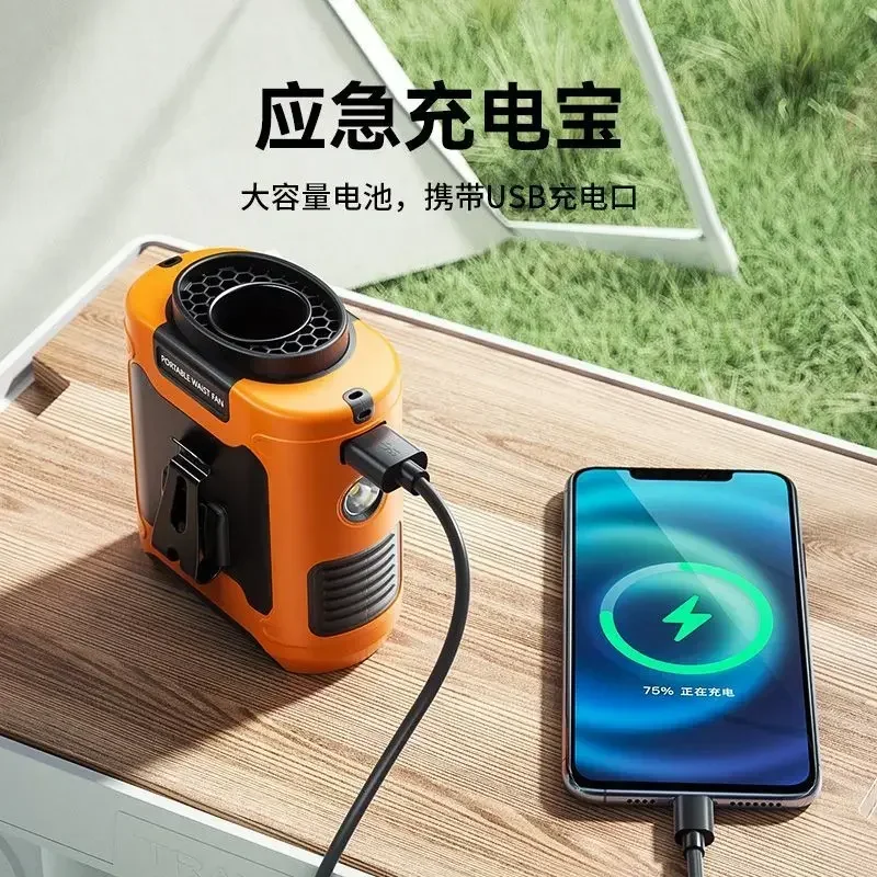 Kipas Pendingin USB Gantung Pinggang Portabel Dapat Diisi Ulang Ideal untuk Berkemah Di Luar Ruangan dan Penggunaan Skala Kecil