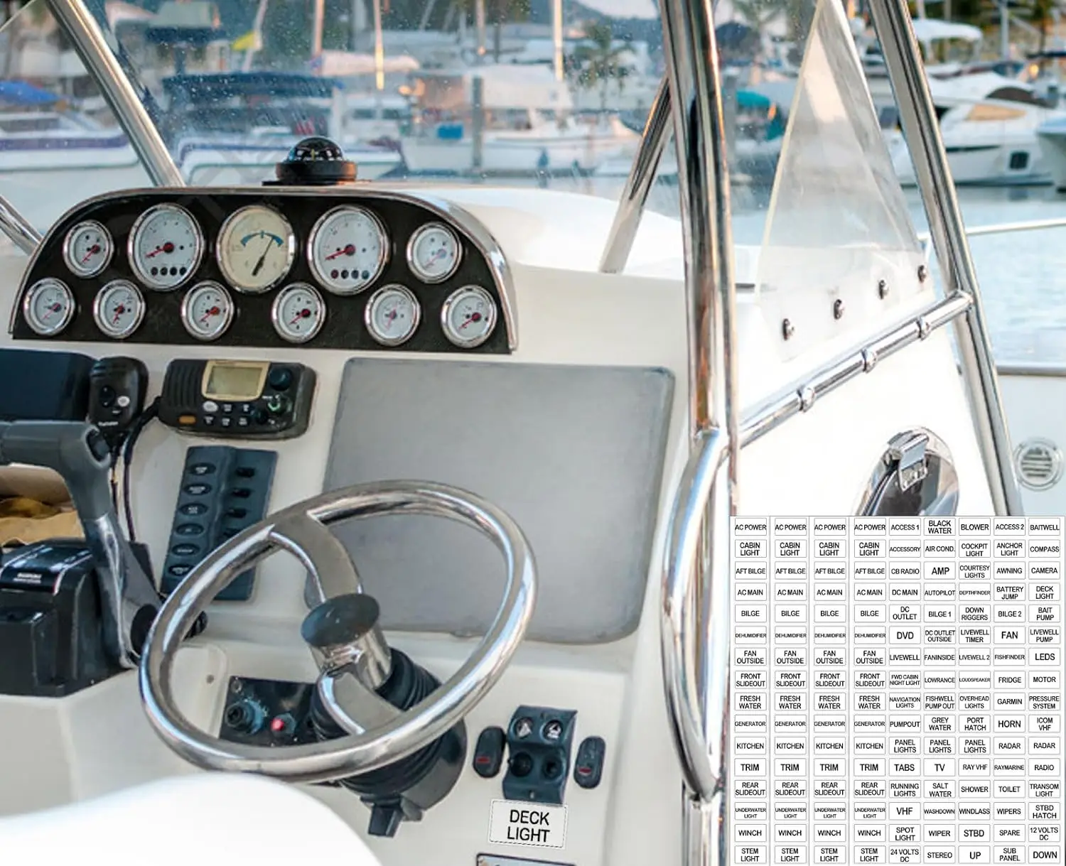 288 Pcs White Marine Boat Dash Board Switch Instrument Panel Decal Sticker Ship Sheet Light Switch Fuse Description Labels
