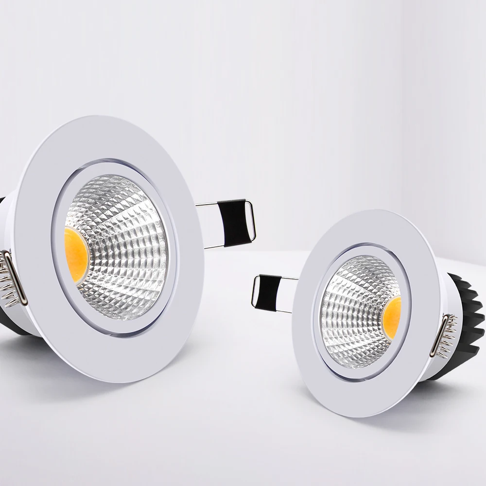 ไฟสปอตไลท์ LED แบบ COB ดาวน์ไลท์ LED หรี่แสงได้โคมไฟติดเพดานสปอร์ตไลท์ LED ทรงกลม220V 110V ไฟสำหรับบ้านห้องครัวห้องนอนห้องนอน