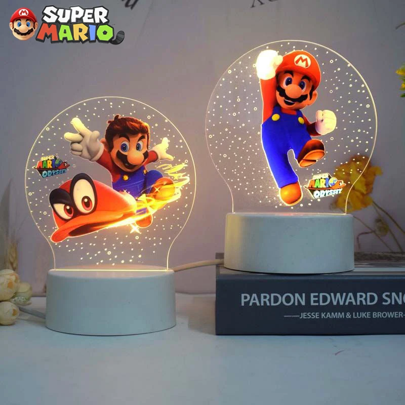 Super Mario Bros 3D Projection Night Light Bedside Lamp Cute Atmosphere Warm Light Dimmable Home Sleeping Lamp Gifts Toy