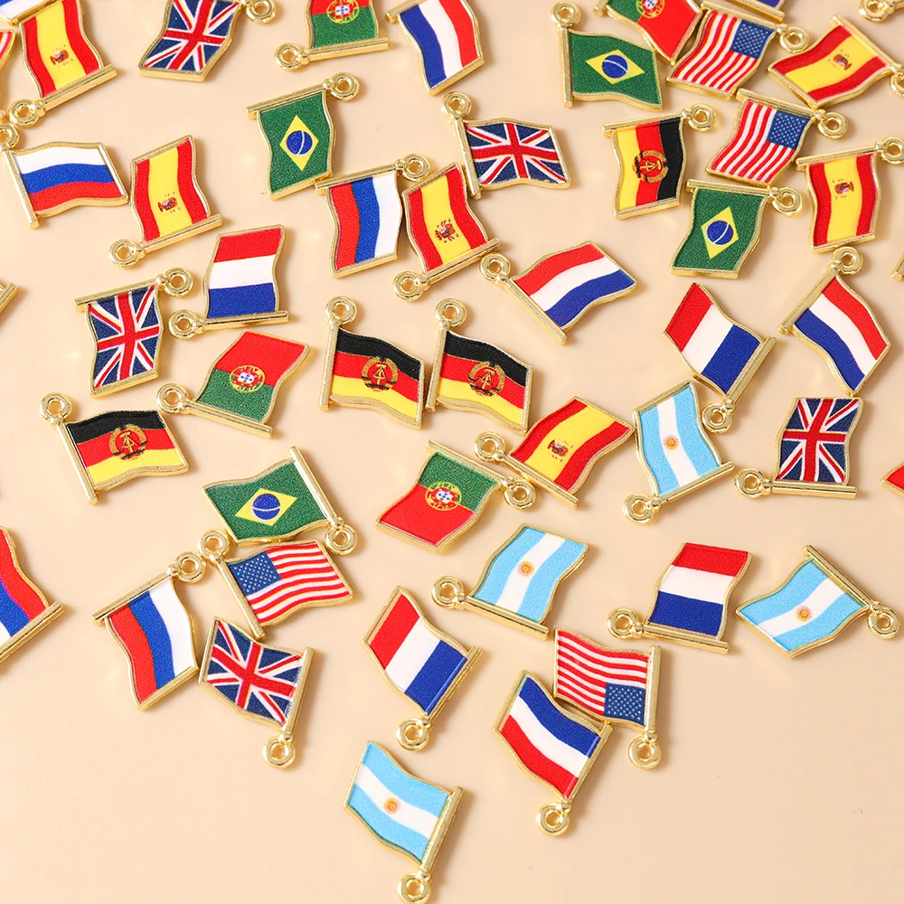 Leslie 10 Stück Emaille-Anhänger mit Nationalflaggen von Ländern für Halsketten, Ohrringe, DIY-Schmuckherstellung, Zubehör und Accessoires – Detail 2