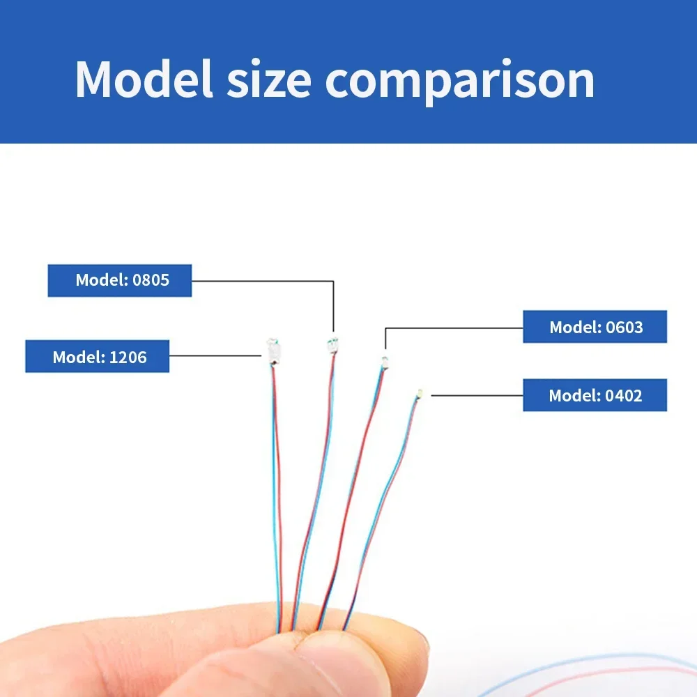 100 قطعة/الوحدة 0402 0603 0805 1206 Led SMD سلك لنموذج قطار HO N OO مقياس أحمر أسود خط ملحوم مسبقًا مايكرو ليتز ديوراما السكك الحديدية
