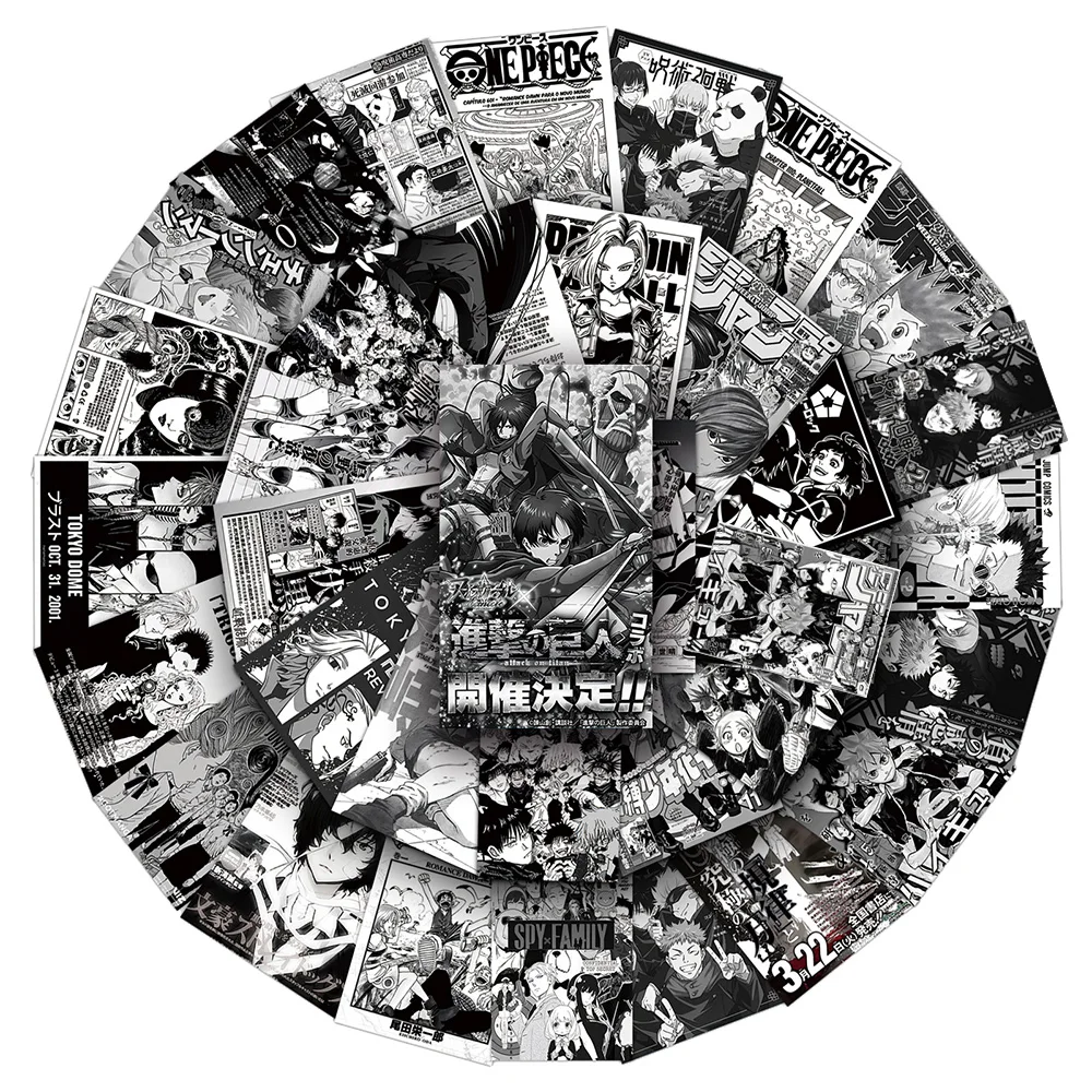 

10/30/50pcs Cool Mix Anime Posters Stickers Black White ONE PIECE Haikyuu!! Cartoon Sticker Kid Toy DIY Phone Suitcase Notebook