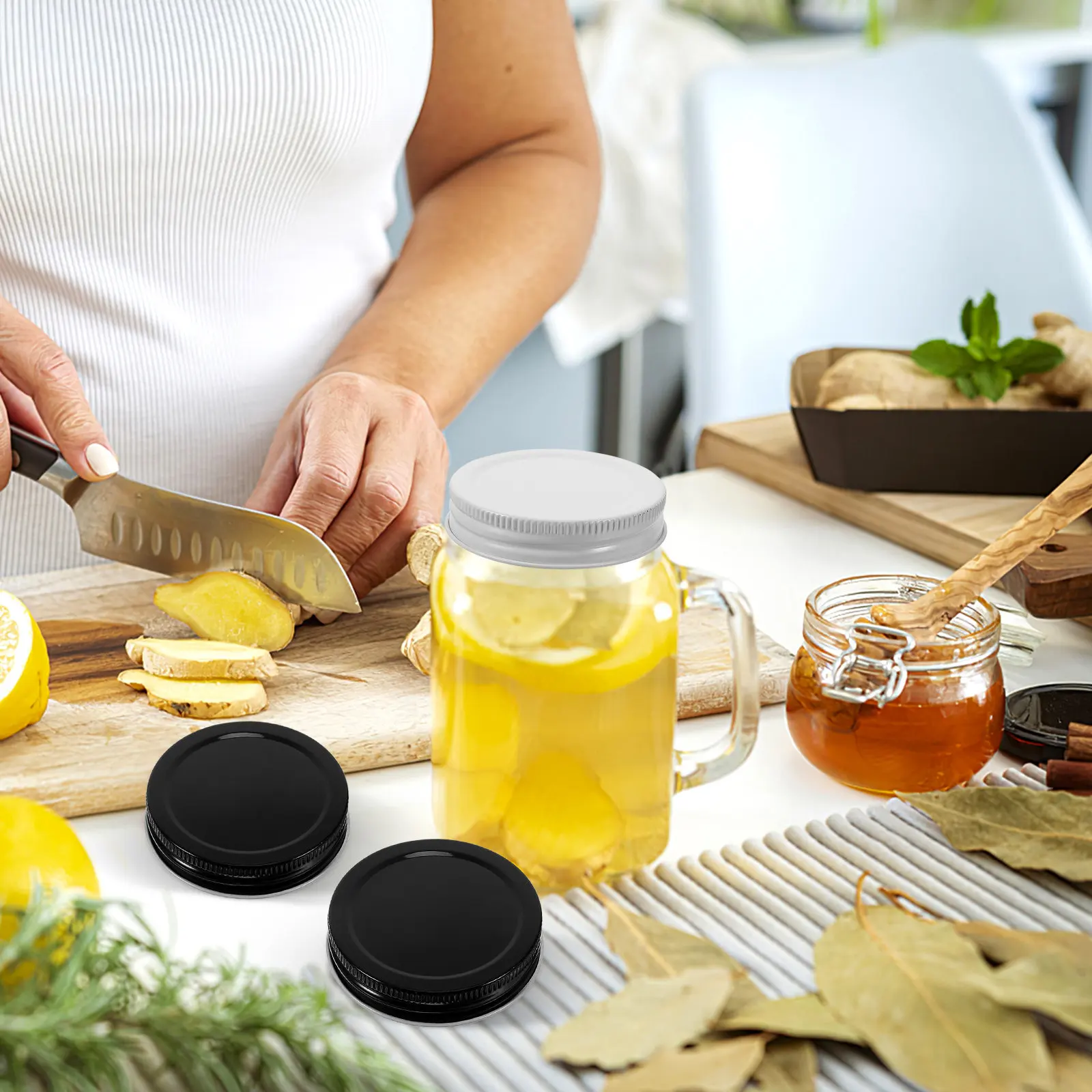 8Pcs Heavy Duty Iron Jar Lids Threaded Reusable Sealing Canning Lids for Wide Mouth Jars Jam Storage Travel Safety