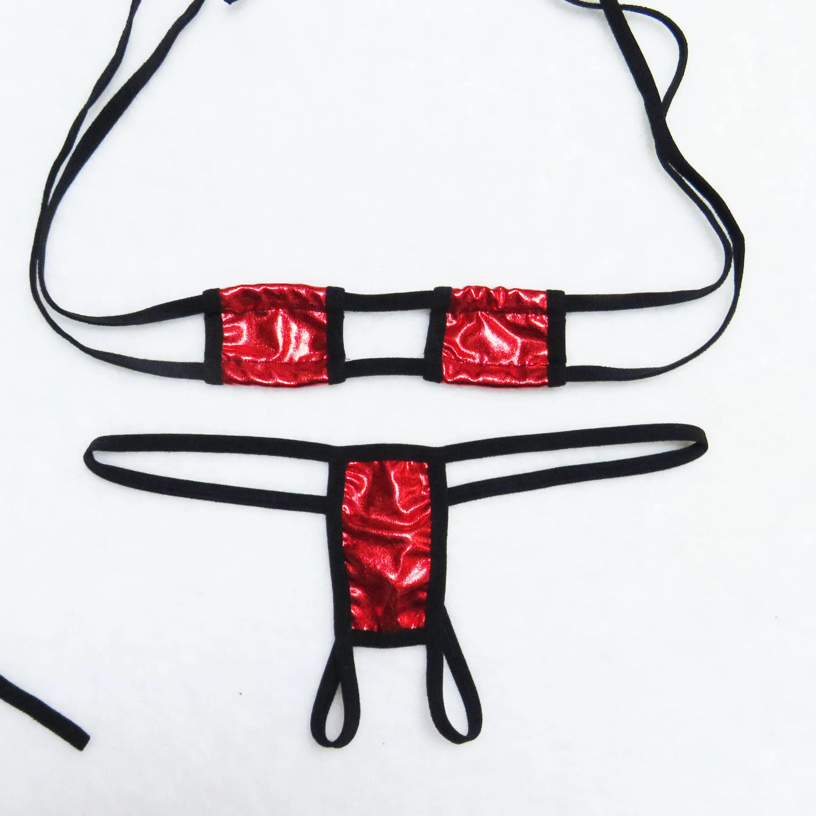 Sexy Lingerie 2 Piece Halter Neck Bikini Lingerie Set Mini Bikini Open Micro Bra Top Briefs Panties for Women - Image 3