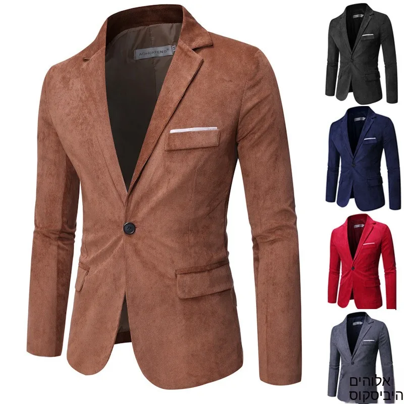 

Men's Corduroy Business Suit Casual Career Single-breasted Jacket Korean Style Youth Fashion Spring Autumn Winter Wear