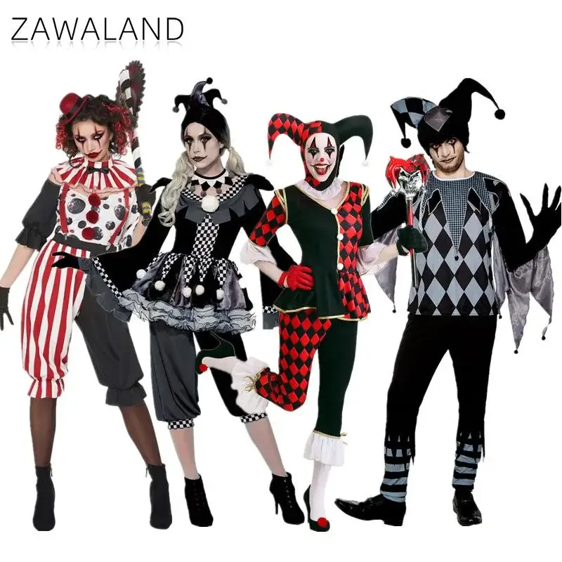 Zawaland Halloween Women Men Party Scary Circus Outfits Set Carnival Cosplay Movie Clown Dress Up Costumes sf/1