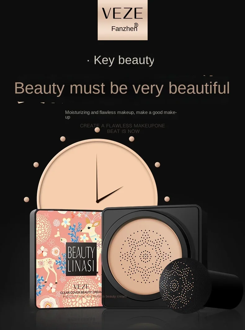 VENZEN BB Air Cushion CC Cream Foundation Concealer Mushroom Head Whitening Waterproof Brighten Face Base Tone Korean Makeup