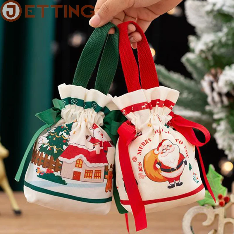 Merry Christmas Knit Handbag Mini Knot Wrist-bag Female Tote Bag Reusable Xmas Shopping Bag New Year Gift Bag