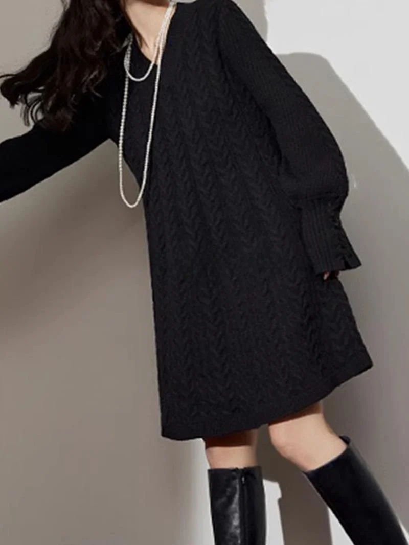 

Bla Knotted V-Ne Midi Dr Long Sve Autumn Winter New Sle A-Line Sweater Dr Rouje Kefss Brand plus Size Women