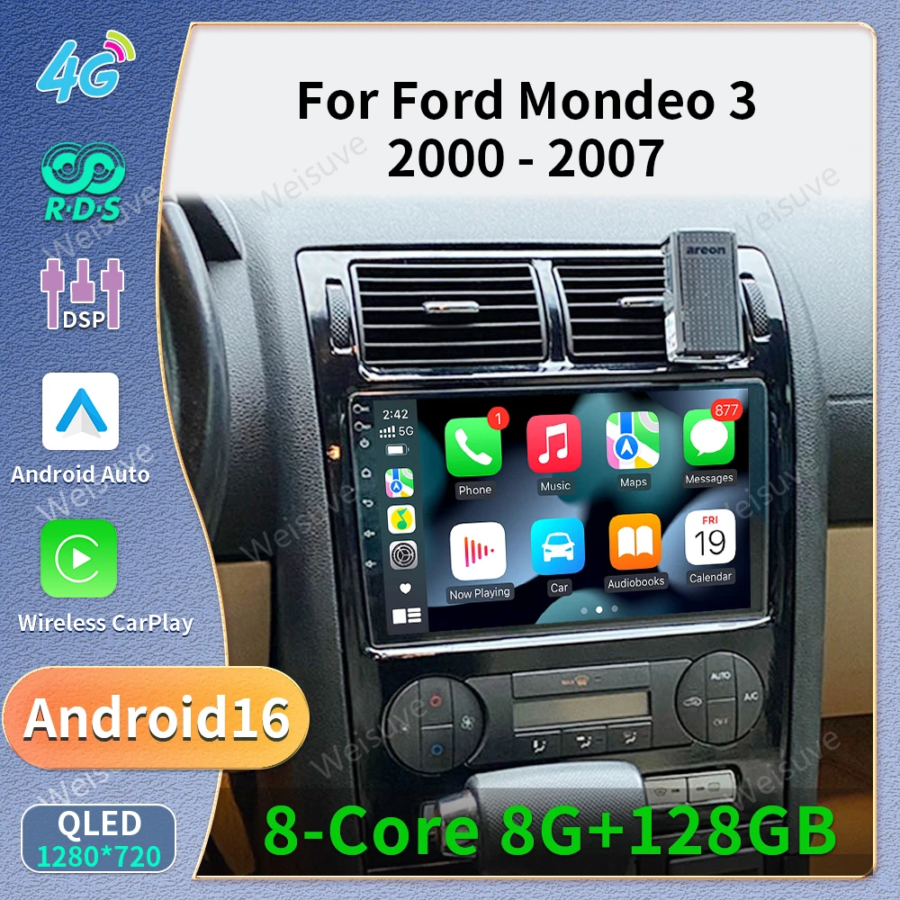 Car Radio Android 16 For Ford Mondeo MK 3 2000 2001 2002 2003 2004 2005-2007 Carplay Android Auto Player 4G WIFI 2Din GPS Navi
