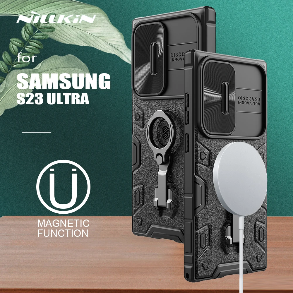 

Ударопрочный магнитный чехол Nillkin для Samsung Galaxy S23 Ultra Camshield Armor слайд-камерой для Samsung S23 Ultra 5G Cover