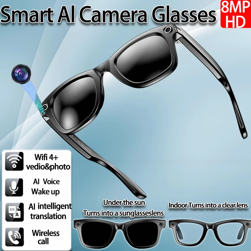 

AI Smart Glasses Vedio Recording Photo Recognition 2K Resolution BT Call Translation Sport Fashion Touch Control Smart Glasses