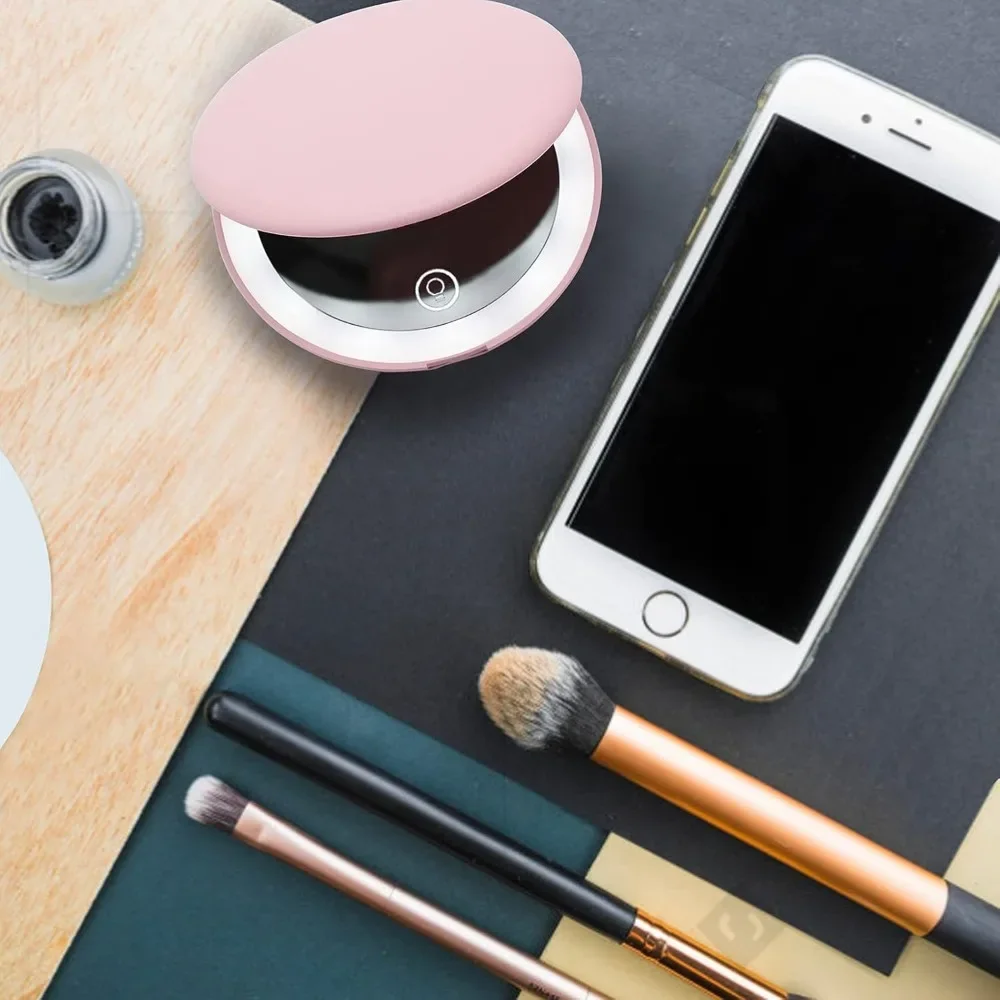 LED wiederaufladbarer 1X/10X Vergrößerungs-Kosmetik-Kosmetikspiegel mit Lichtern, kompakt, tragbar, für Reisen, dimmbar, beleuchtet, für Handtasche\[