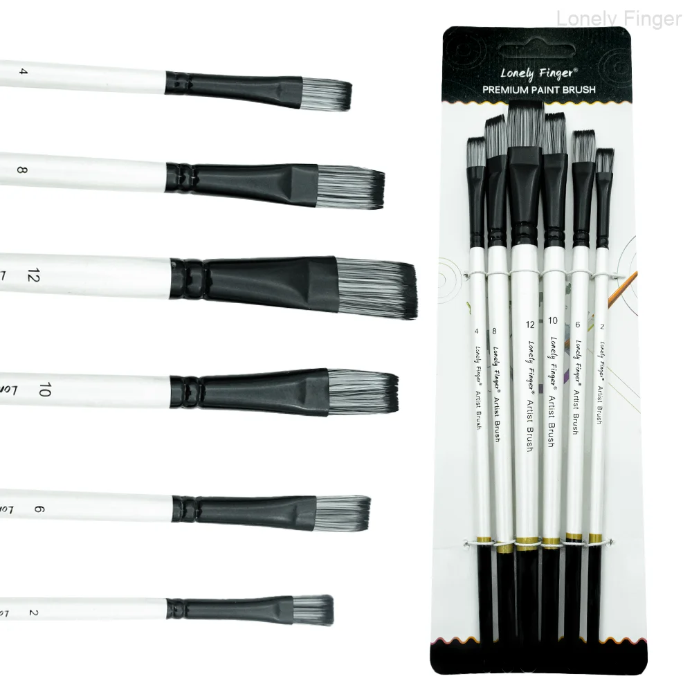 

6pcs Flat Paint Brush Set for Acrylic Watercolor Gouache Oil and Body Painting