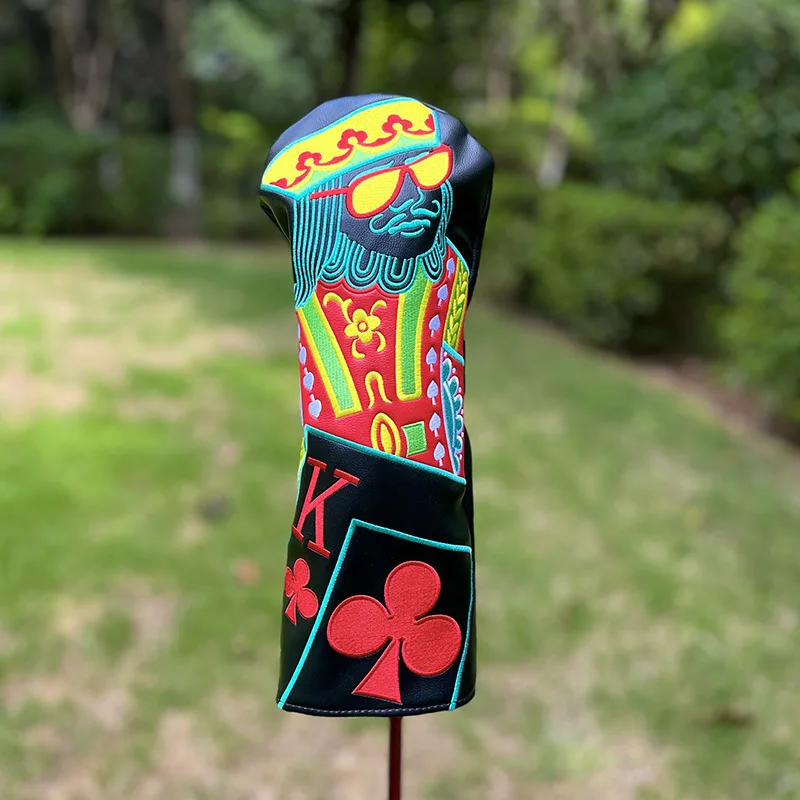 Poker Golf Head Covers,Diamond Q Plum Blossom King 3 Wood Headcover Golf Driver Cover Fariway Hybrid Mallet Putter Golf Covers