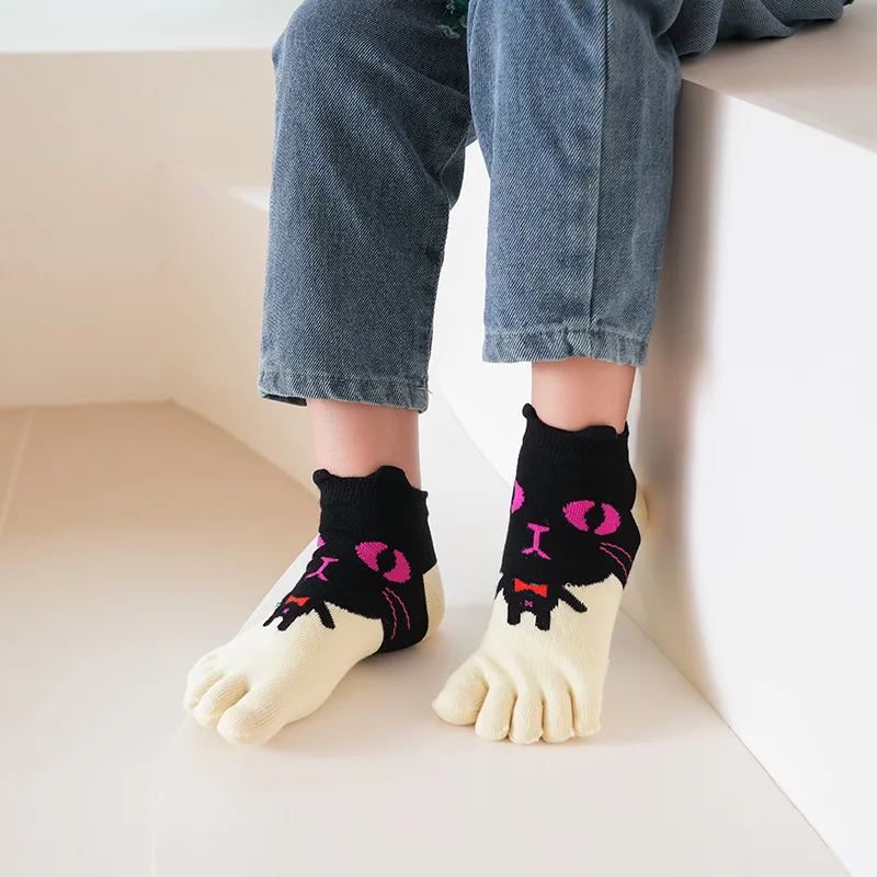 5 Pairs Children\'s Socks Five Finger Short Anime Cartoon Cotton Sweat-absorbing Corrected Toe Socks for Toddler Baby Boys Girls