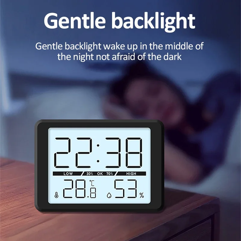رقيقة جدا بسيطة منبه رقمي درجة الحرارة الرطوبة تاريخ الراحة عرض عرض التصميم المغناطيسي ساعة سطح المكتب الإلكترونية